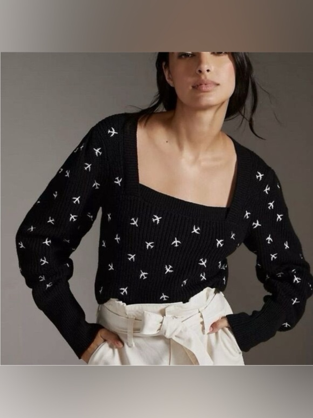 Maeve by Anthropologie Elliana Embroidered Mutton Sleeve Airplane Sweater XXS